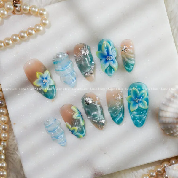 Tropical Glass Lagoon press on nails