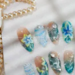 Tropical Glass Lagoon press on nails