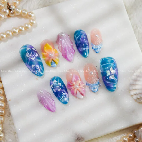 Mermaid Hibiscus Tide press on nails