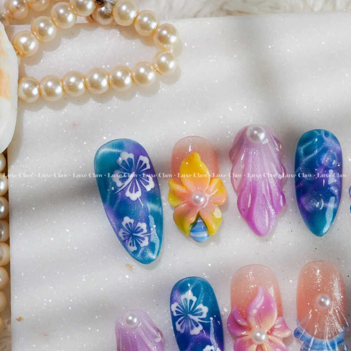 Mermaid Hibiscus Tide press on nails