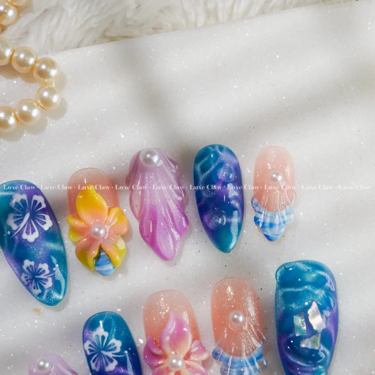 Mermaid Hibiscus Tide press on nails