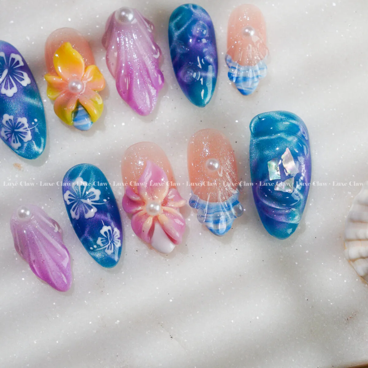 Mermaid Hibiscus Tide press on nails