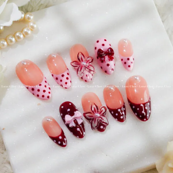 Cherry Polka Bloom press on nails