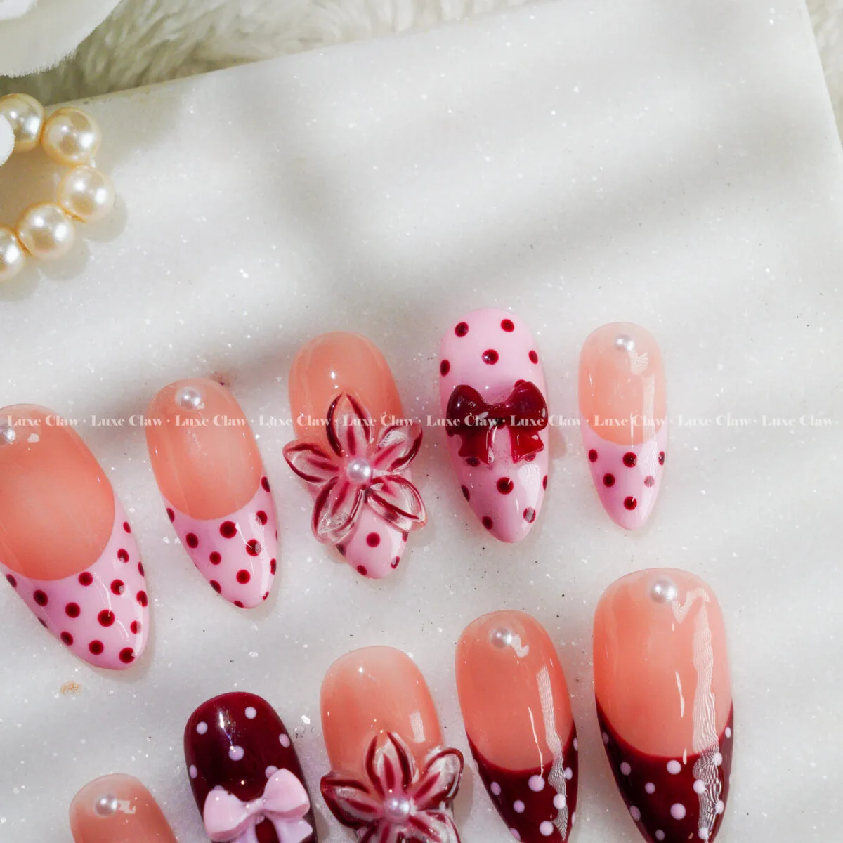 Cherry Polka Bloom press on nails