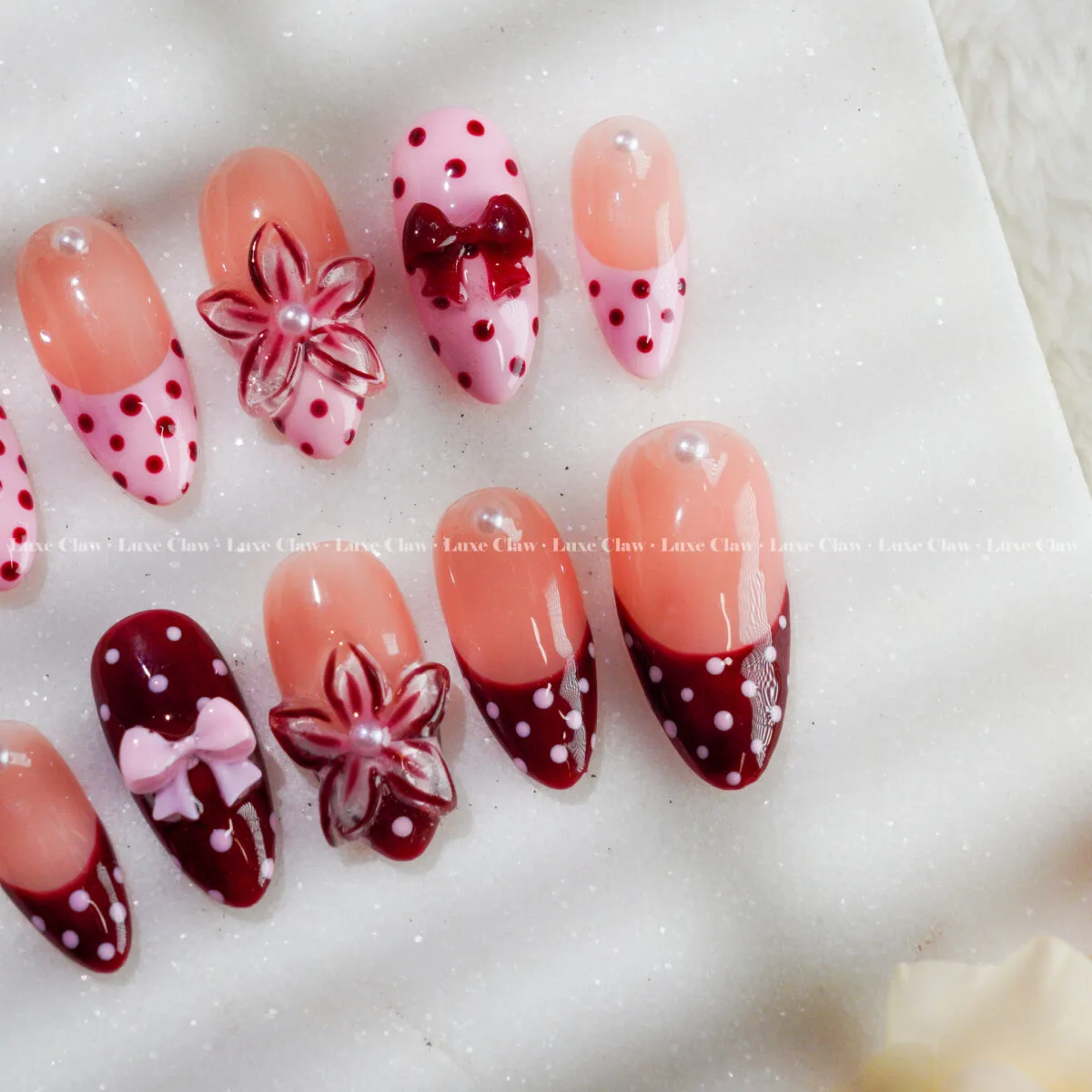 Cherry Polka Bloom press on nails