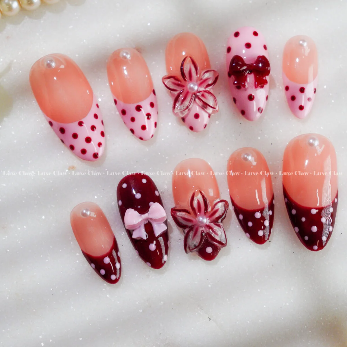 Cherry Polka Bloom press on nails