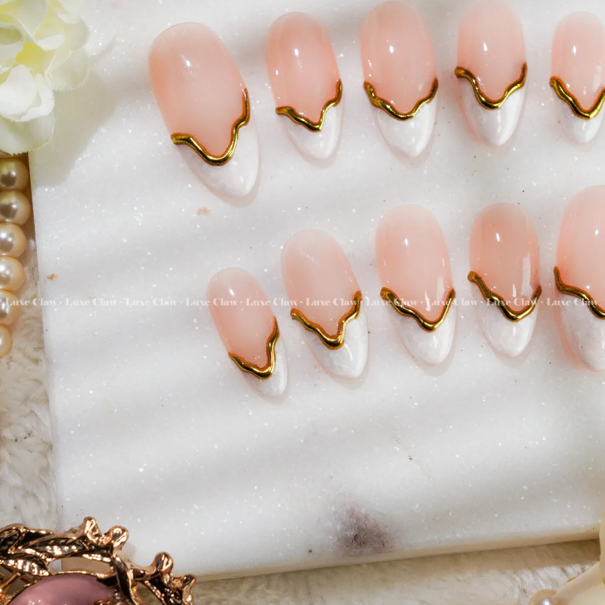 Blush Gold French press on nails