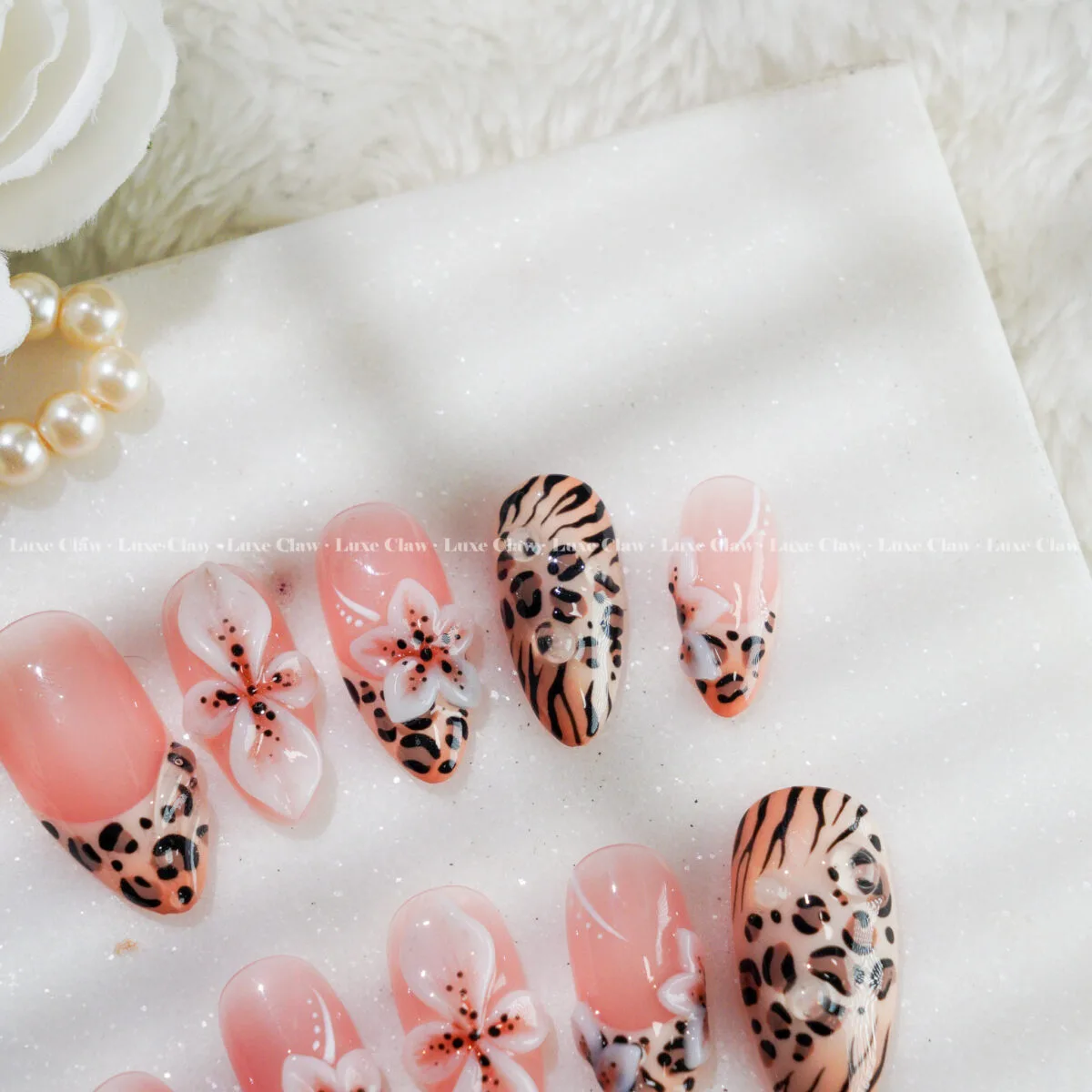 Leopard Blossom press on nails