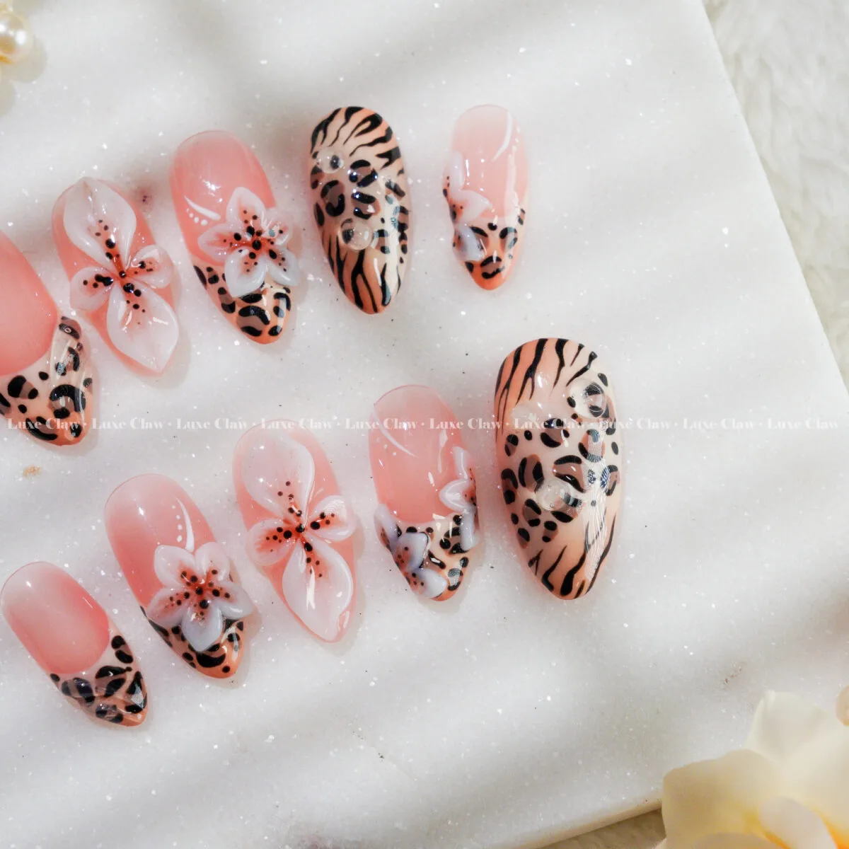 Leopard Blossom press on nails