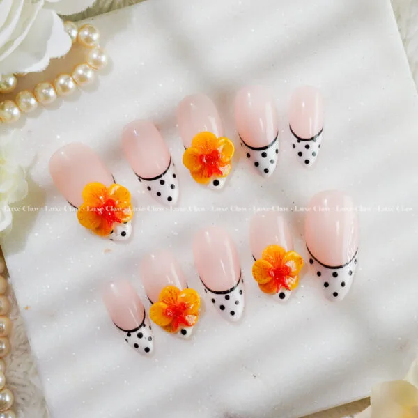 Orange Hibiskus French press on nails