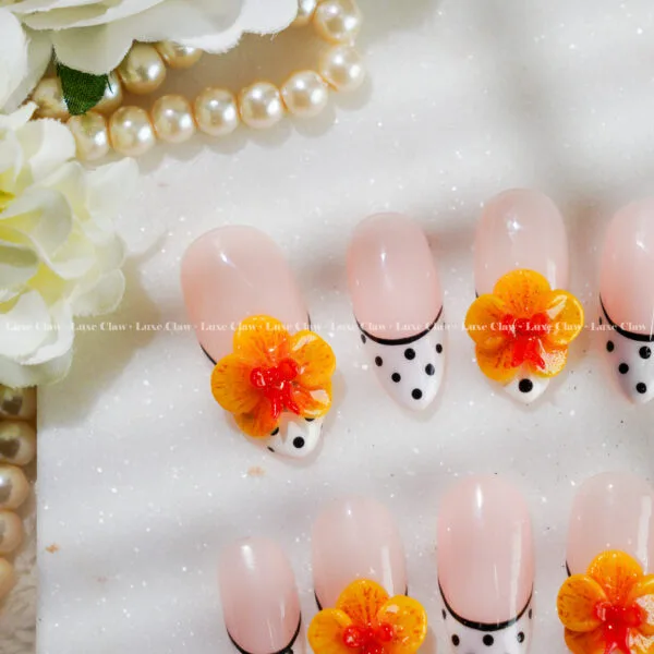 Orange Hibiskus French press on nails