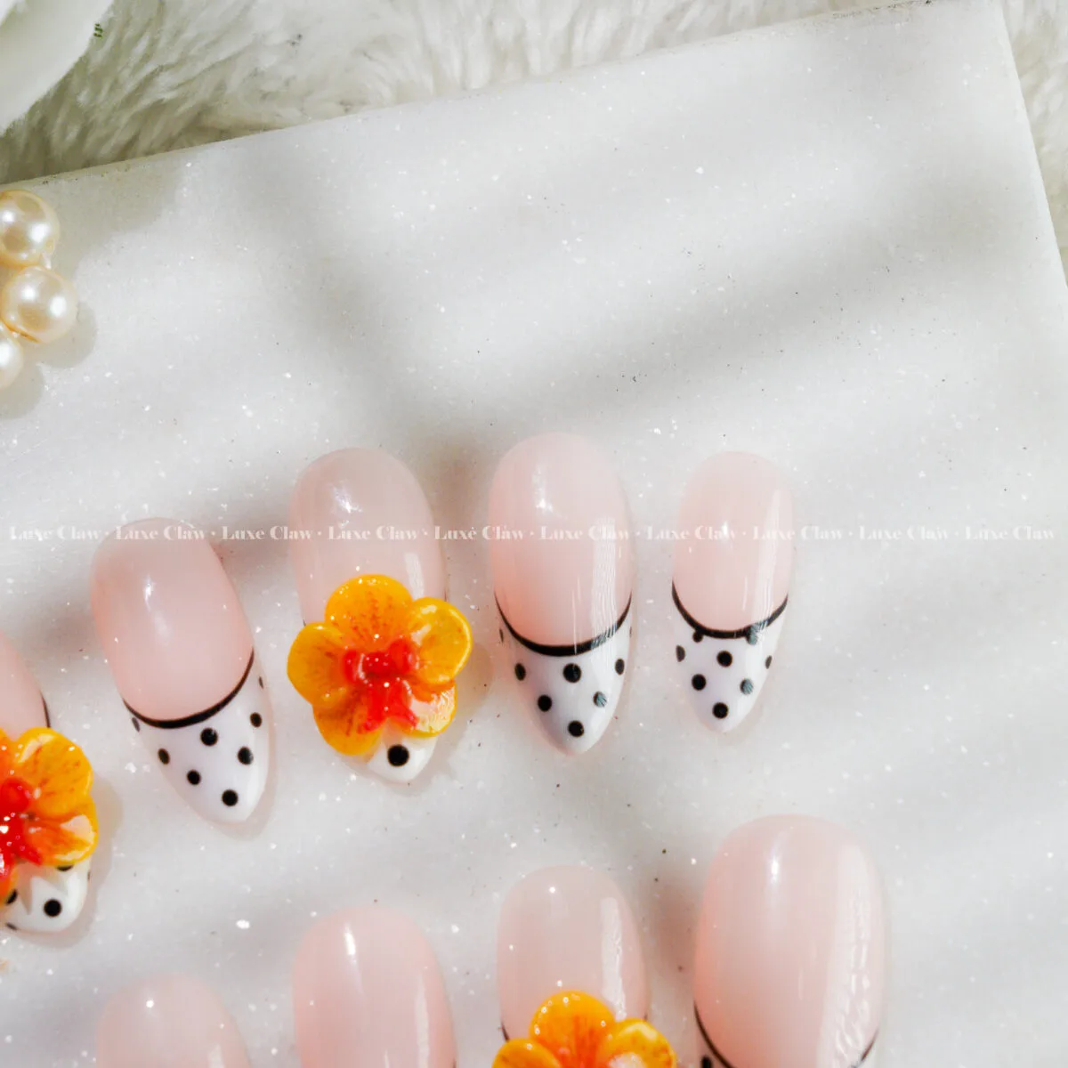 Orange Hibiskus French press on nails