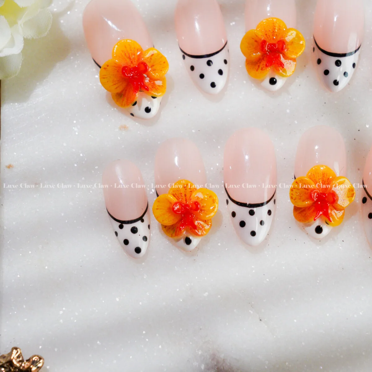 Orange Hibiskus French press on nails