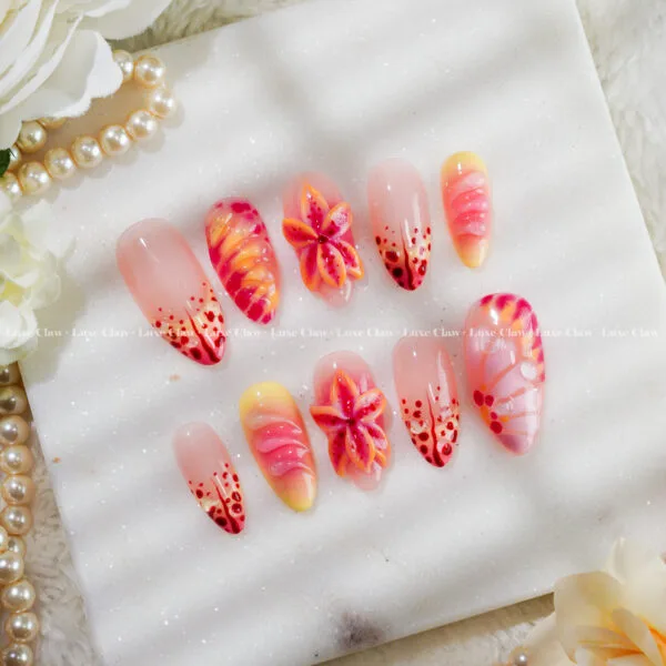 Sunset Hibiscus Bloom press on nails