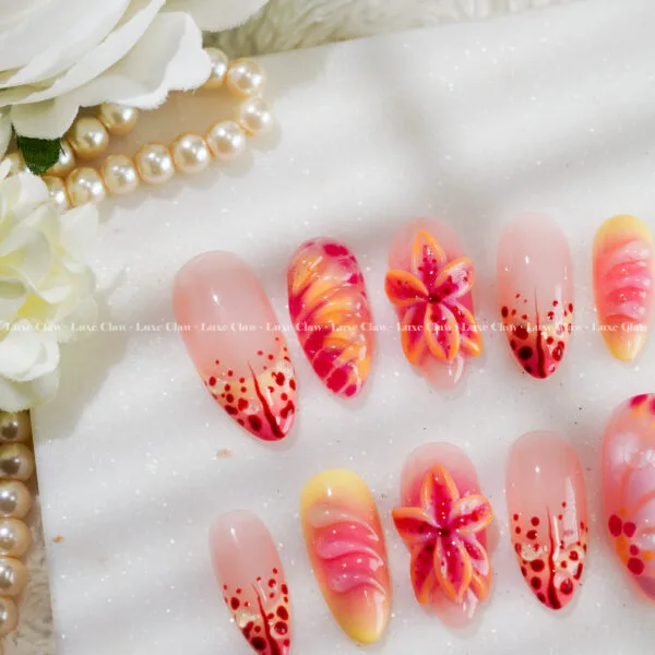 Sunset Hibiscus Bloom press on nails