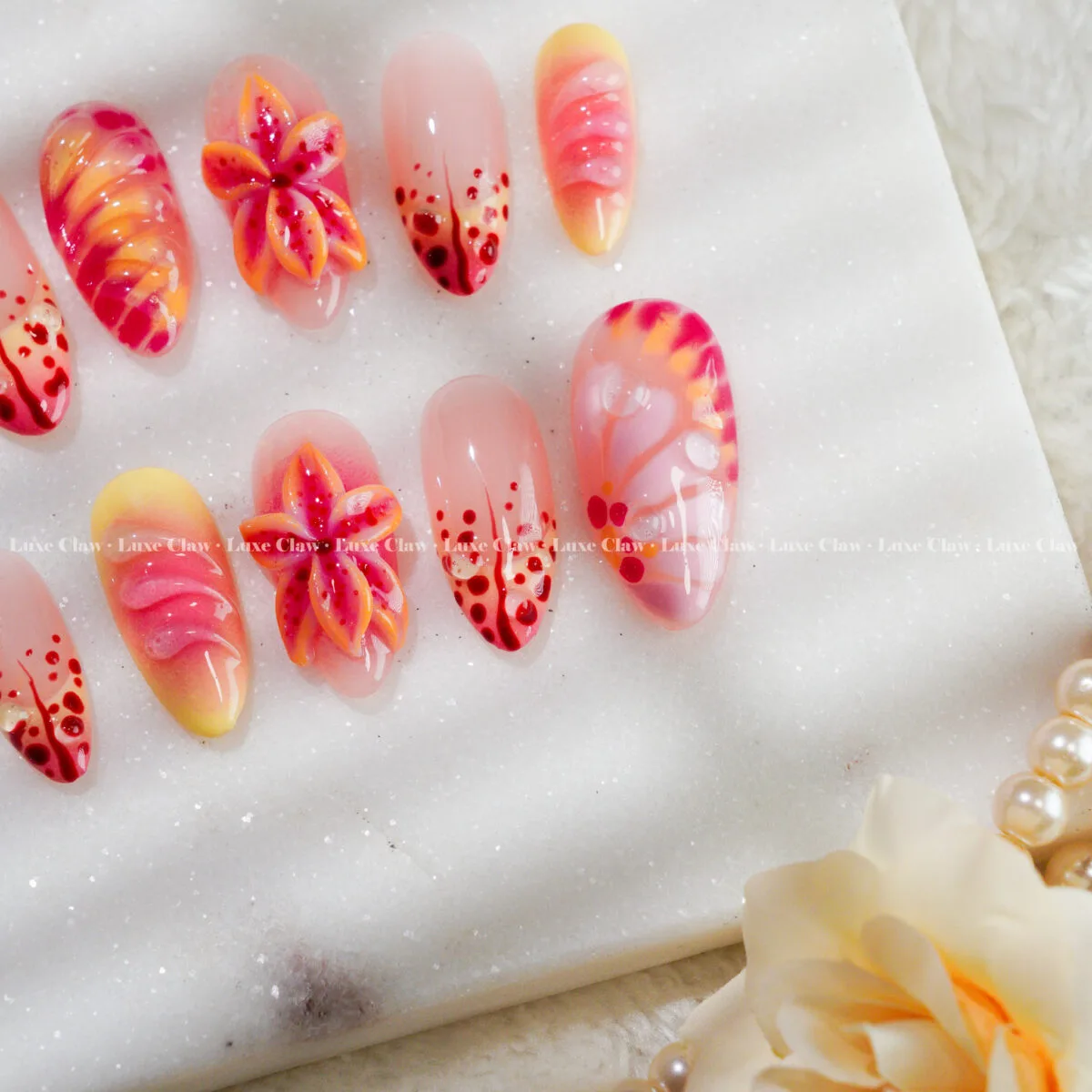 Sunset Hibiscus Bloom press on nails