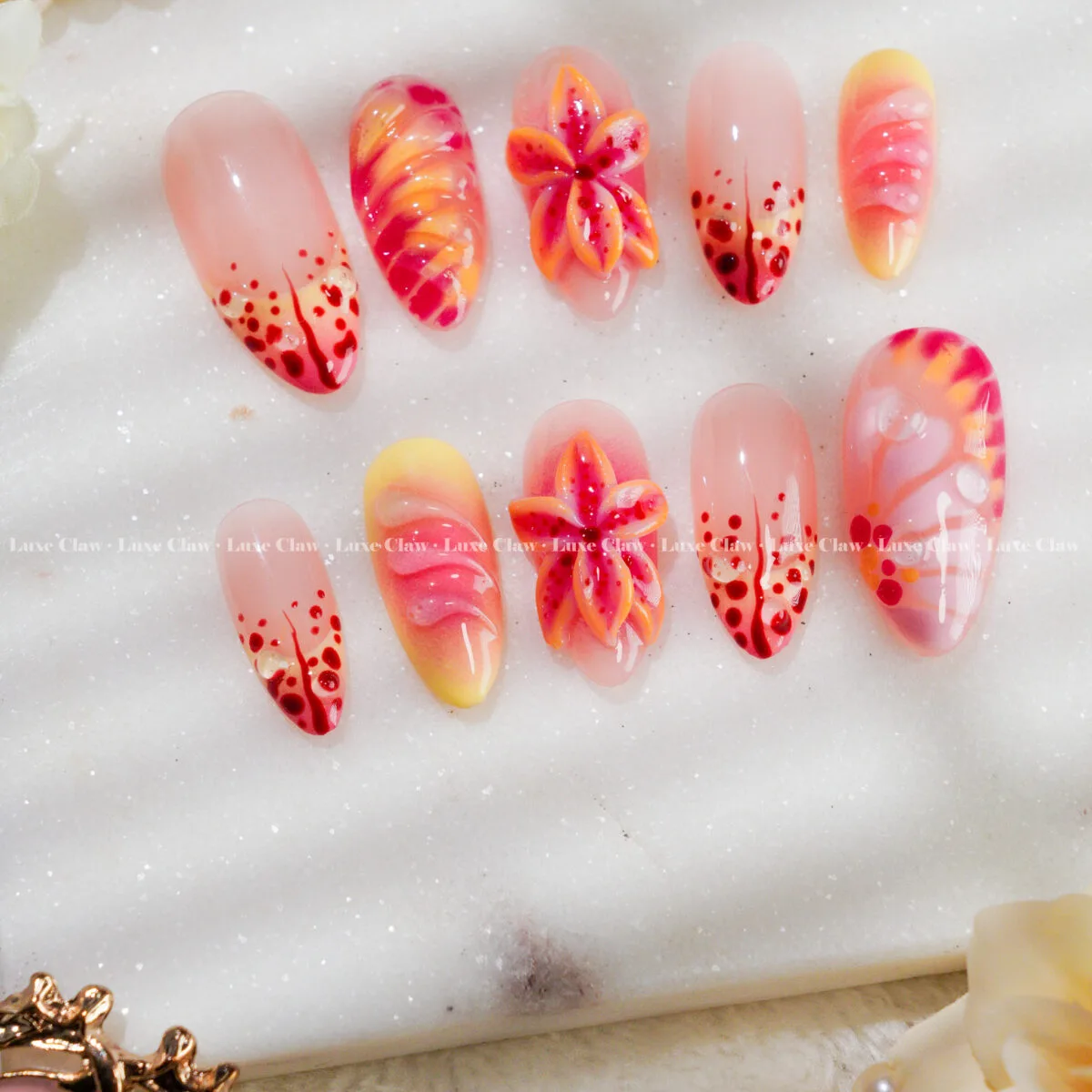 Sunset Hibiscus Bloom press on nails