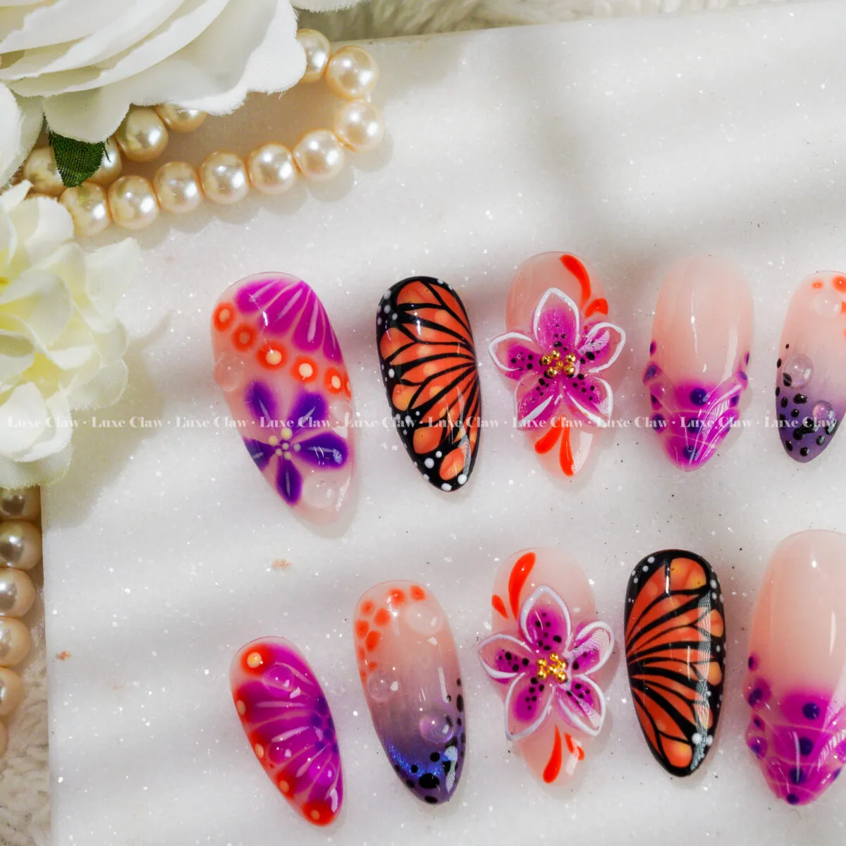 Butterfly Orchid Garden press on nails