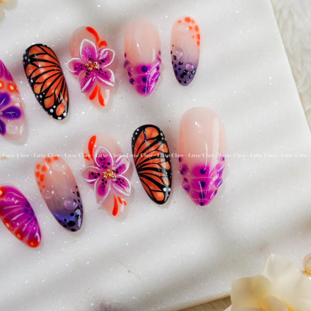 Butterfly Orchid Garden press on nails