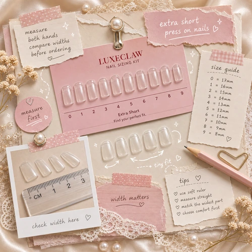 Extra short press on nails sizing kit with ruler and clear tips