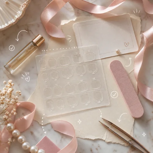 Adhesive tabs and prep tools for no-glue press-ons